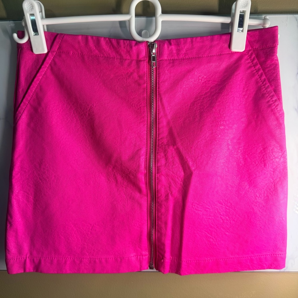 Shinestar Hot Pink Faux Leather Mini Skirt Front Zip Size S
